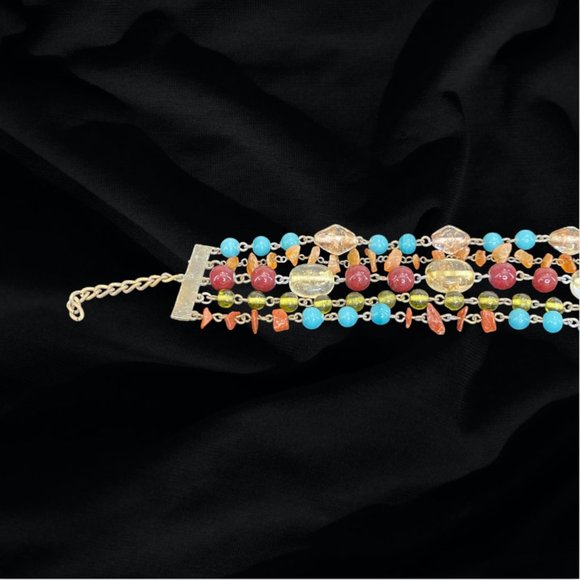 BRACELET -- Five Strand Chain and Bead Bracelet in Southwestern Tones - Picture 4 of 4